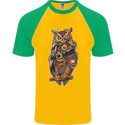 Funny Steampunk Pirate Owl Mens S/S Baseball T-Shirt - Picture 7 of 50