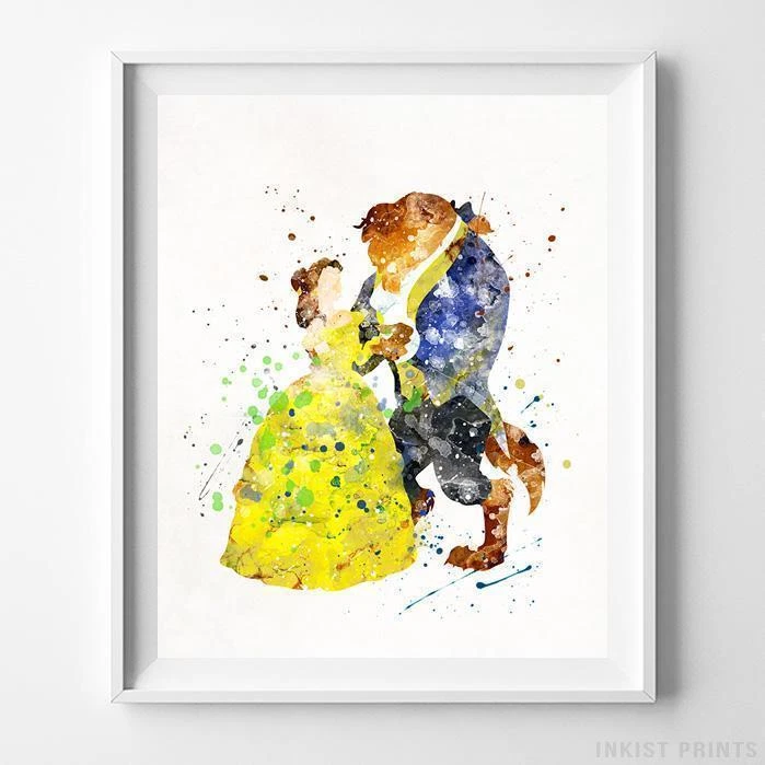 Beauty and the Beast Type 2 Wall Art Disney Watercolor Poster Baby