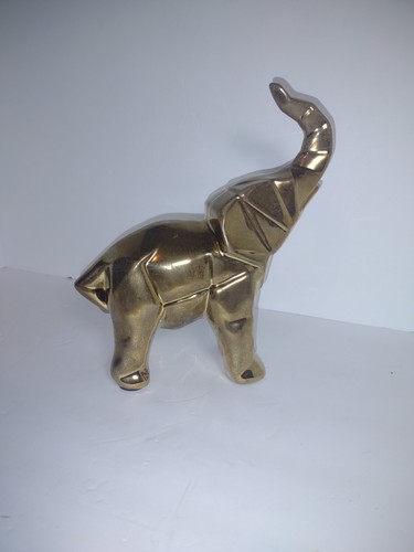 Ceramic Geometric Elephant Sculpture Statue Shiny Gold Color Finish 9 In High - Picture 4 of 10