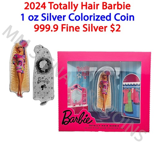 2024 PAMP 1 oz Silver Totally Hair Barbie Shaped Colorized Coin Mattel Licensed - Picture 1 of 3