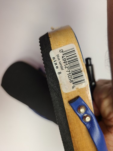 Hawaii Motiv Holz Clogs Damengröße 8 Blumendruck blaue Sandalen - Bild 2 von 9