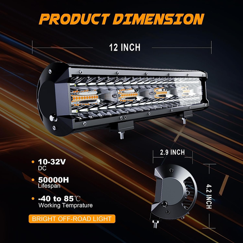 12 inch 72W LED Light Bar Spot Flood Combo Driving Strobe For Truck ATV UTV Boat - Picture 6 of 9