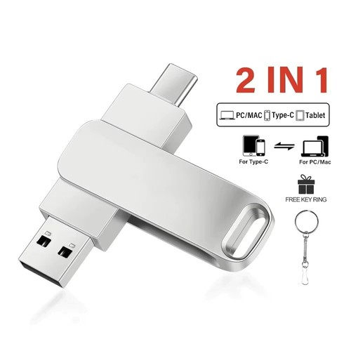 USB-C USB-A Dual Stick mit Schlüsselring, 128 GB, drehbarer USB 2.0.