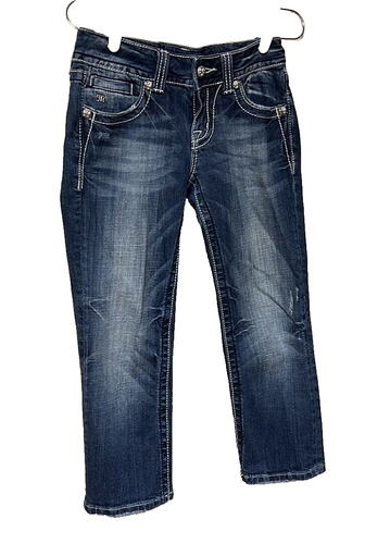 Miss Me Capri Jeans Size 27 x 21 Low Rise Flap Cross Stretch Embroidered Bling - Picture 3 of 8