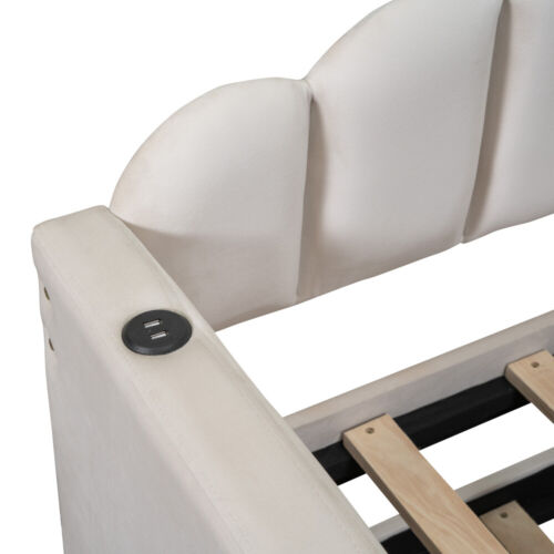 Home Twin Size Sofabed Frame Upholstered Daybed with Trundle USB Charging Ports - Picture 11 of 12