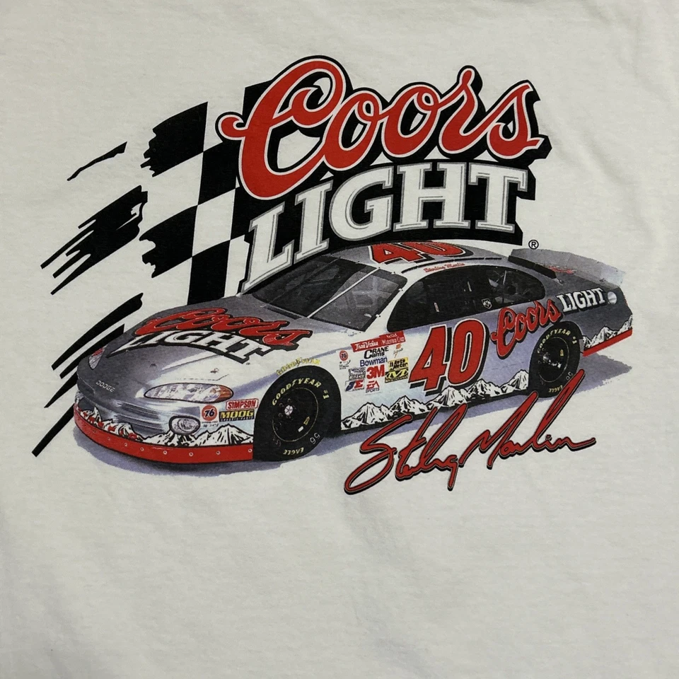Camiseta NASCAR Vintage 2001 Sterling Marlin Coors Grande Blanca Y2K De Colección Foto 2 de 4
