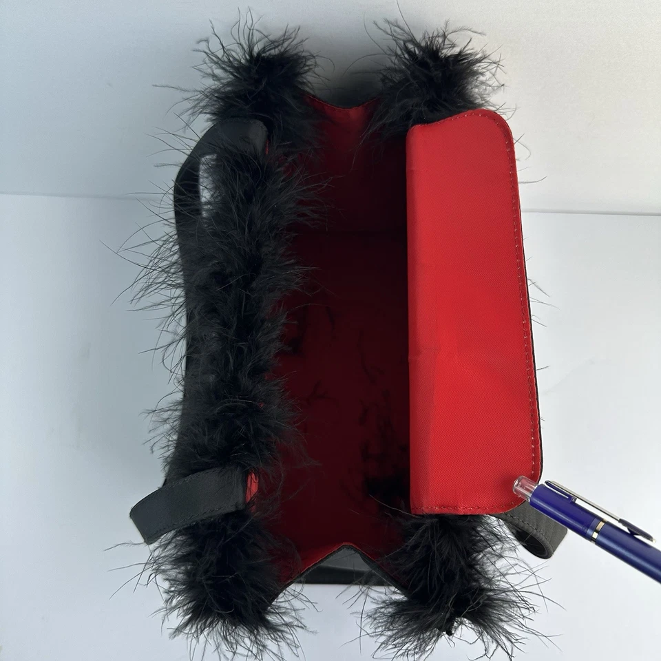 Bolso Cartera Navidad Papá Noel Adornado Plumas Negras Cuentas Árbol Festivo Foto 3 de 4