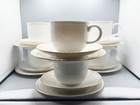VINTAGE ST MICHAEL LUMIERE FINE CHINA COFFEE CUPS & SAUCERS – WHITE GOLD TRIM –