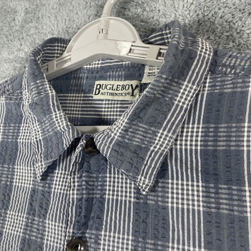 VTG Bugle Boy Seersucker Shirt Men XL Cotton Gray Plaid SS Distressed 90s Y2K - Picture 4 of 18