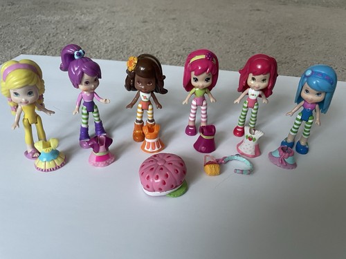 Lote de 6 mini muñecas Strawberry Shortcake con vestidos pelo de plástico - Imagen 1 de 3