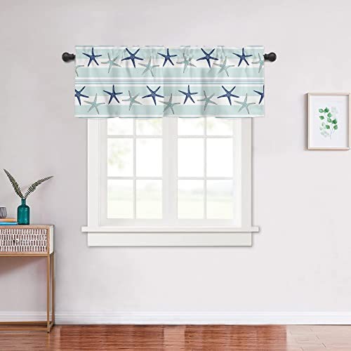 Summer Coastal Starfish Curtain Valances for Kitchen Windows Blue Nautical - Imagen 3 de 7