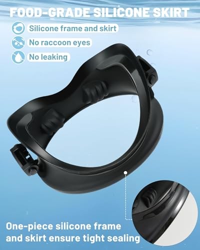 Diving Mask for Youth Adults Men Women Oval Tempered Glass Lens 180° Black - Picture 5 of 7