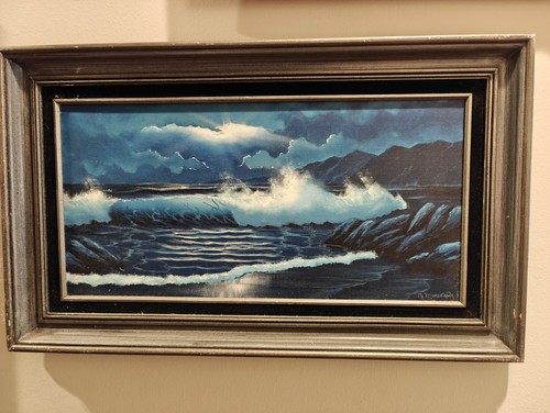 Painting Seascape Framed Signed N Morikawa Japanese Artist 1970s Vintage Surf  - Picture 1 of 5