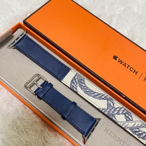 Hermes Apple Watch Leather Band Double Tour Navy Blue Unisex 38mm 40mm 41mm - 第 2/9 張圖片