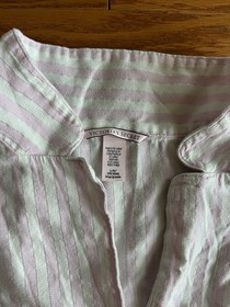 Victoria's Secret Women’s Pajama Set Sz L Cotton Blend Pink White Striped Silver