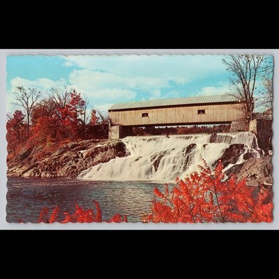 Postcard Vermont Covered Bridge White River Junction Fall Foliage