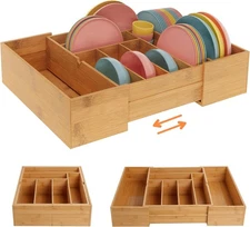 3.9inch Tall Bamboo Drawer Organizer, Expandable Utensil Holder