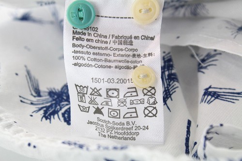 Scotch & Soda Ams Couture Uomo S Bianco Blu Motivo Palma Manica Lunga Cotone - Foto 7 di 7