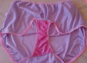 LILAC ULTRA SHEER NYLON & PINK LACE CLASSIC TAILORED GRANNY PANTY L/7