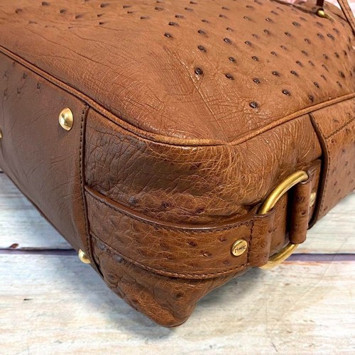 YSL Yves Saint Laurent Rive Gauche Ostrich 2-Way Handbag Shoulder Bag Brown - Picture 7 of 22