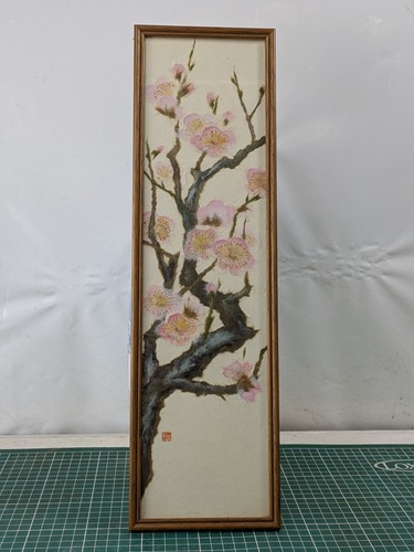 Vintage chinesischer orientalischer Blumenblütenbaum gerahmtes Bild signiert - Bild 2 von 23