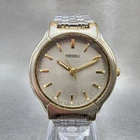 Seiko Watch Men 32mm Silver Dial Two Tone Round v701-2b50 New Battery AB123