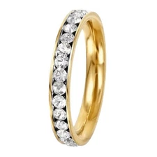 Stainless Steel Eternity White Color Crystal April Birthstone Stackable Ring 3MM