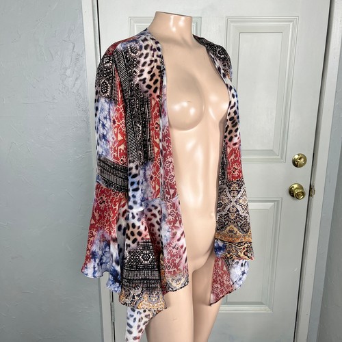 Tianello Womens Blouse L Shirt Bohemian Animal Kai bell sleeve Open Front J10 - Picture 5 of 7