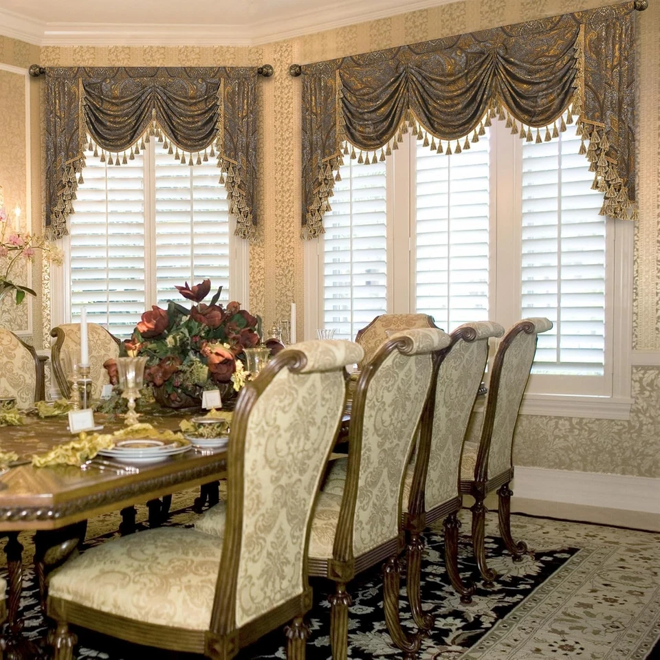 Luxury Bronze Gold Jacquard Waterfall Valance for Elegant Home Décor - 79W Inch - Image 4 of 4