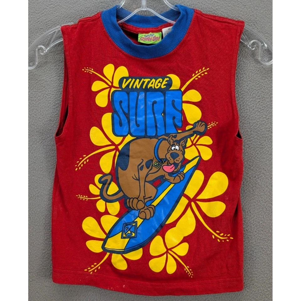 Vintage Scooby Doo Cartoon Network Surf Tank Top Kids Size 4 Hanna Barbera Red - Image 3 of 4