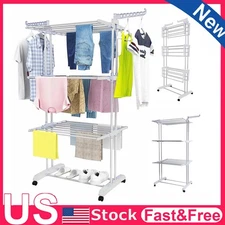 Heavy Duty Laundry Clothes Drying Rack Portable Foldable Rolling Dryer Hanger US
