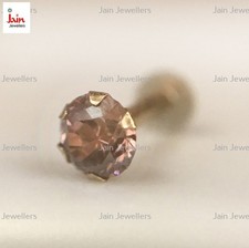 14Kt Gold Stud Yellow Nose Ear Bone Pin Piercing Round Ring 20 Gauge CZ