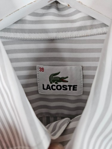 Vintage 90s Lacoste Mens Short Sleeve Grey Stripe Shirt Size 39 UK Medium M - Picture 6 of 15