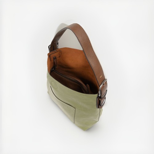 Joy Susan Eucalyptus Green & Coffee Brown Vegan Leather Classic Hobo Bag Purse - Picture 4 of 8
