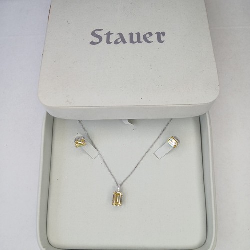 Stauer argento 925 con set gioielli citrino orecchini a perno traforati collana 20" nuovo con scatola