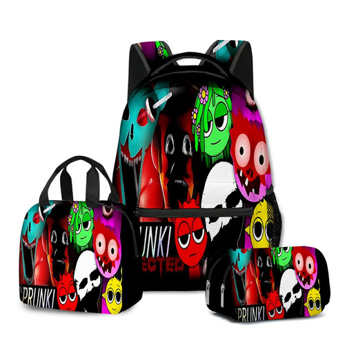 Novelty Sprunki- 3D Printed 3pcs/Set Notebook Backpack Lunch bag Pencil Case - Picture 17 of 48