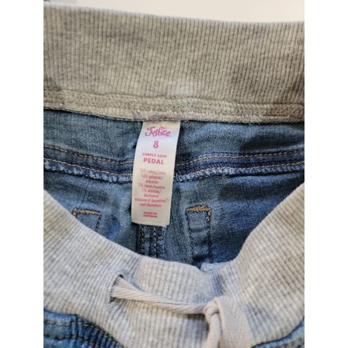 Justice Girls blue denim simply low Pedal stretchy waistband drawstrings jeans - Picture 7 of 8