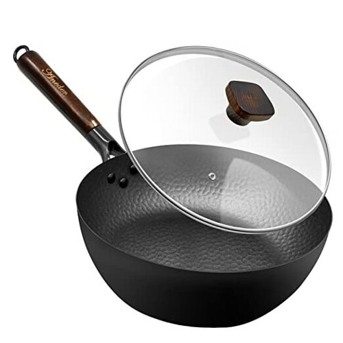 Frying Pan with Lid Skillet Nonstick 10 inch Carbon Steel Wok Pan Woks Black