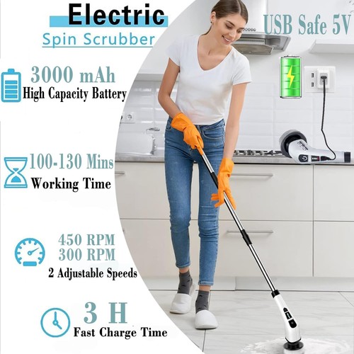 Electric Spin Scrubber,Cordless Cleaning Brush 9-in-1Replaceable Brush Head,2... - Picture 5 of 6
