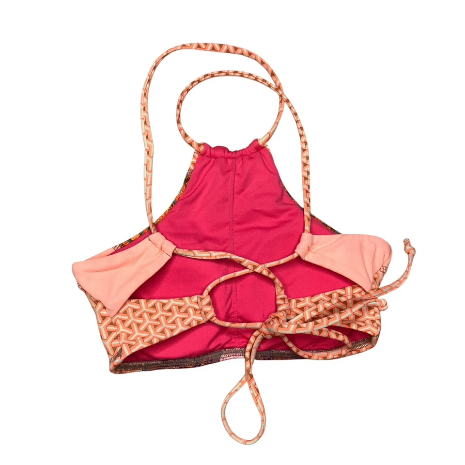 Top de Bikini Maaji Pequeño S Naranja Rosa Retazos Punto Dulce Halter Giratorio Boho Foto 3 de 4