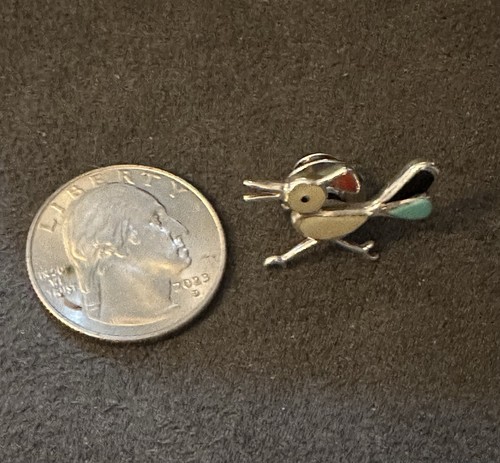VINTAGE STERLINGSILBER NAVAJO ZUNI ANSTECKNADEL VOGEL INTARSIERTER STEIN TÜRKIS - Bild 2 von 6