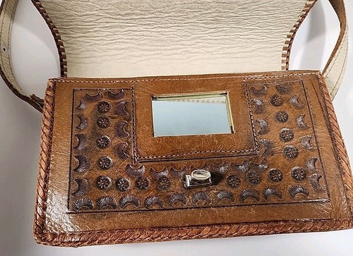Vintage Western Leder Umhängetasche Handtasche Handtasche Handarbeit Boho unbenutzt EX - Bild 12 von 15
