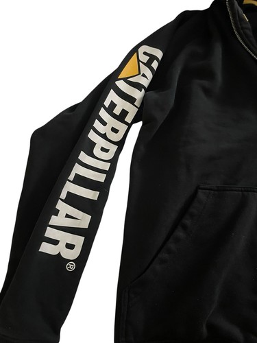 CAT Caterpillar Hoodie Mens Size M Black Full Zip Sweatshirt Jacket Heavyweight - Picture 3 of 7