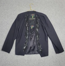 VTG Charter Club Blazer Tank Set Women 8 Black Wool Silk Sequin Holiday Y2K 90s