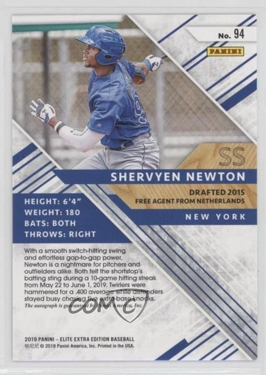 2019 Panini Elite Extra Edition Auto Emerald /25 Shervyen Newton #94 Auto - Image 2 of 2
