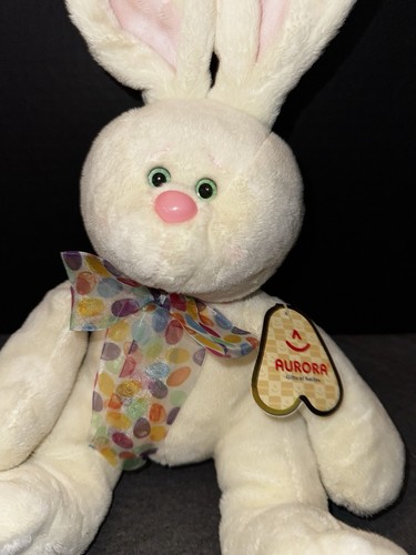 Aurora Bunny Rabbit Cream Beige Plaid Plush Stuffed Jelly Bean Animal 14” TO1 - Picture 2 of 8