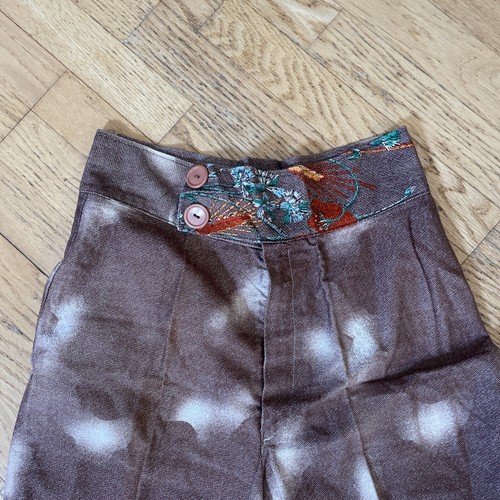 Vintage Crazy Bell Bottom Printed Pants 70’s Flare Size 28 womens Brown Flowers - Picture 3 of 20
