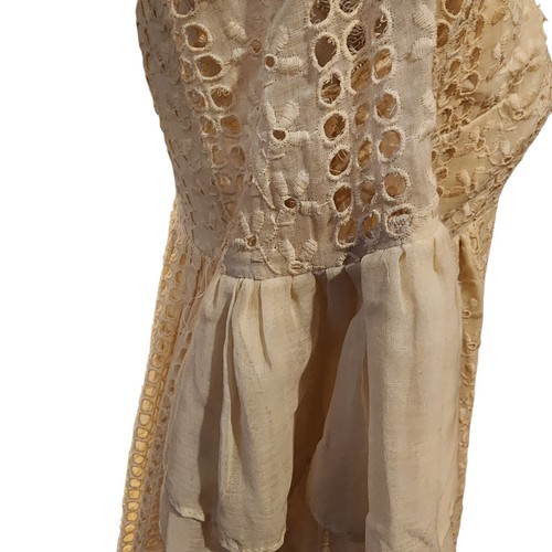 Vtg 1970 Couriers California Tiered Maxi Dress Cottagecore Eyelet Beige Sz 7/8 - Picture 10 of 14