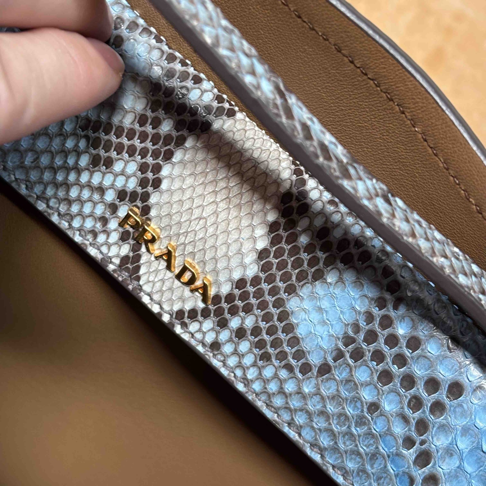 Prada Python Large Double Bag Roccia Blue/Tan Sna… - image 15