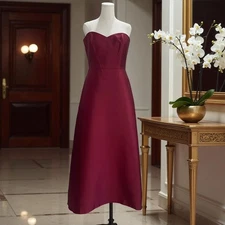 Alfred Sung Burgundy Strapless Satin Dress Size 14 Formal Gown Wedding NWT